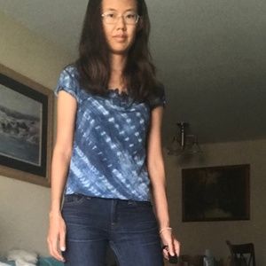 LRL xs blue tie dye short/puff sleeve blouse